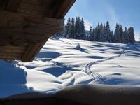 erste Spur von der Skipiste zur Skih&uuml;tte
